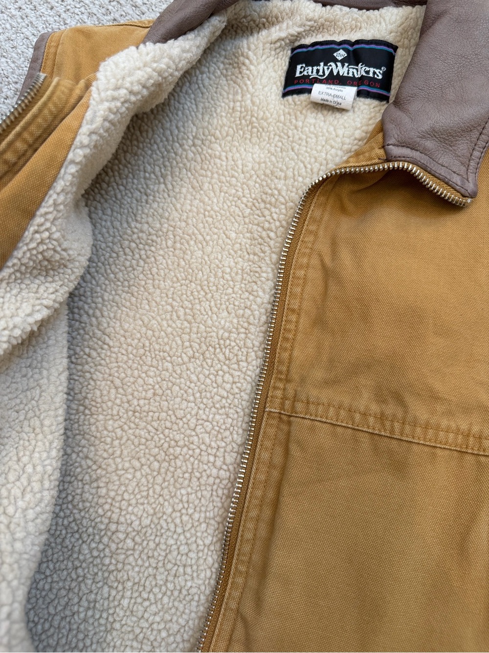 Y2K Vintage Early Winters Sherpa Lined Organic Cotton Canvas Vest size XS - Picture 10 of 15